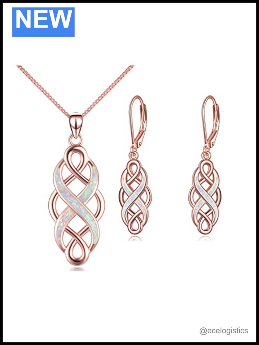 Celtic Knot Created Opal Pendant Necklace Earrings Set